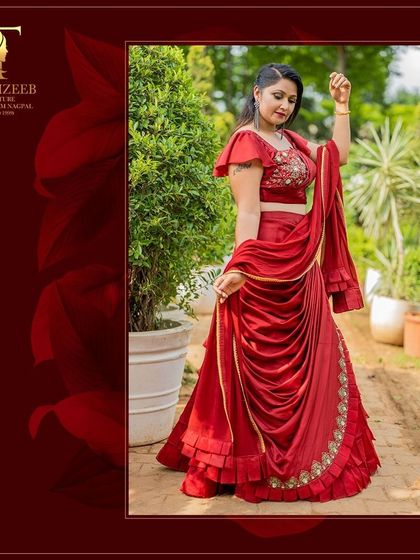The flow and drape of this red saree are designed to make you feel graceful and elegant during your festive celebrations.