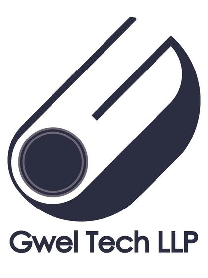 A monochrome version of the Gwel Tech logo. This single-color variation ensures brand recognition and legibility in applications where the full-color palette is not suitable, such as on certain documents or merchandise.