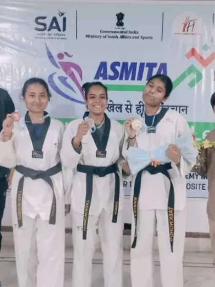 Our girls' team after a successful run at the Asmita Taekwondo City League, a Khelo India initiative. We strongly support female athletes in sports.