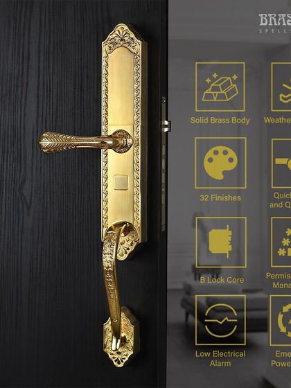 Customization is key, even for smart locks. This image showcases the Darbaan lock in three different finishes: 24-karat Full Gold, Royal Gold, and Black Nickel Matte, illustrating how you can personalize your security hardware to match your exact design vision.