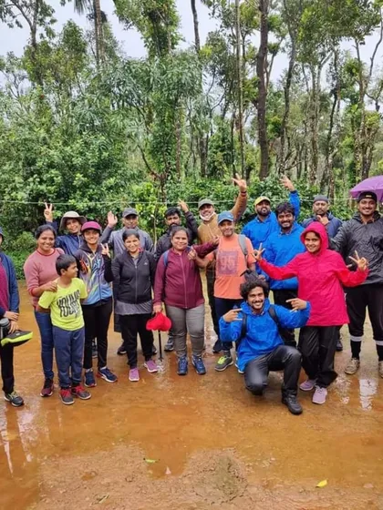 Ready for a monsoon trek in Coorg. Raincoats and umbrellas come out, but the enthusiasm for adventure remains high.