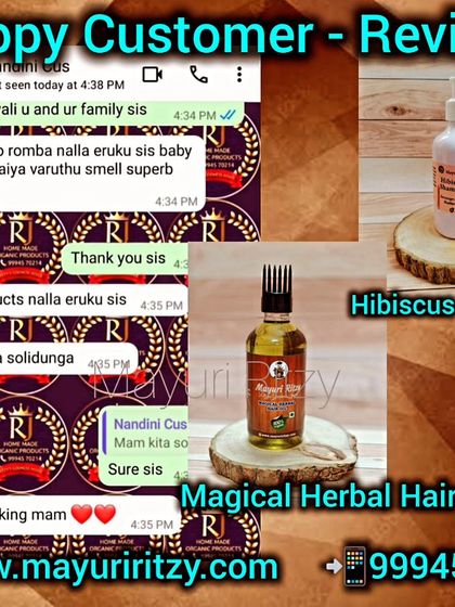 "Shampoo romba nalla eruku sis baby hairs naraiya varuthu" which means, "The shampoo is great, sister, and lots of baby hairs are growing." Messages like this are why I keep doing what I do. This customer loved the Magical Herbal Hair Oil and Hibiscus Shampoo.