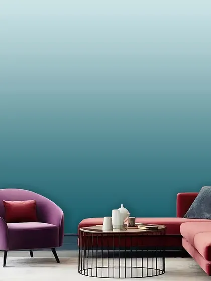 A smooth teal ombre gradient that brings a sense of tranquility and depth to the room. It's a versatile design that works well with a variety of accent colors.