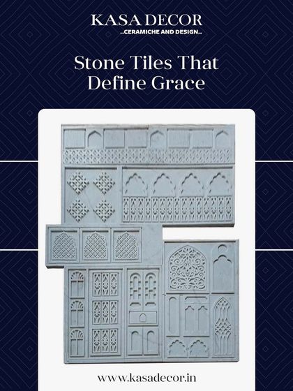 A collection of our stone tiles that define grace. These intricately carved panels, inspired by traditional *jaali* and archway designs, add enduring allure to any space.