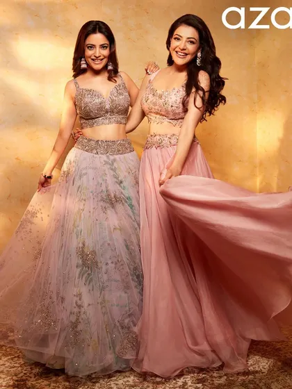 Soft pastels and softer waves for this Aza Fashions look. I styled Kajal's hair to feel light and airy, matching the romantic feel of these beautiful lehengas.