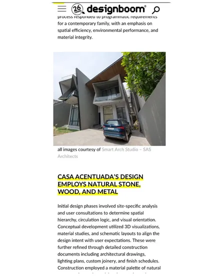 The Designboom article mentions our use of natural stone, wood, and metal, key components of our material strategy for this project.