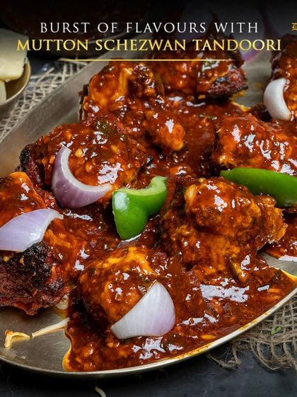 A burst of flavors with our Mutton Schezwan Tandoori. This dish gives a bold twist to tradition, tossing tender mutton in a spicy Schezwan sauce.
