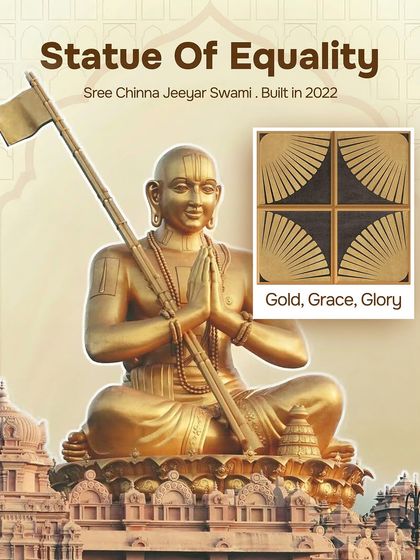 This tile, with its gold, grace, and glory, is inspired by the Statue of Equality. The fan-like geometric pattern in gold and black reflects the modern spiritual landmark built in 2022.