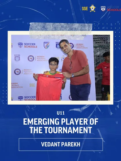 Vedant Parekh receiving the Emerging Player of the Tournament award for the U11 category.