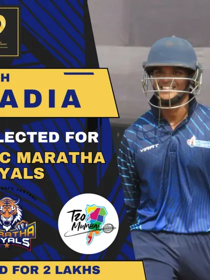 Yash Gadia will represent the Maratha Royals after being sold for 2 Lakhs in the T20 Mumbai league.
