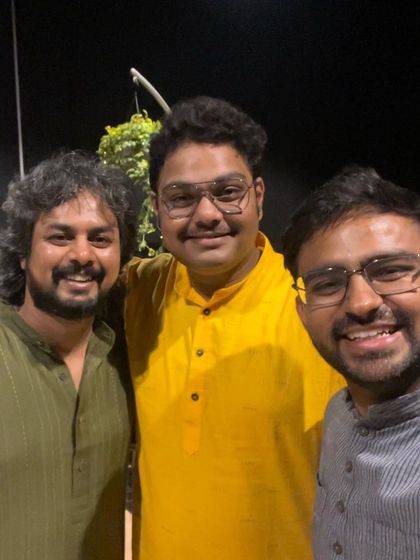 A post-concert picture with my elder brother Trilochan Kampli and Bhargav. The smiles say it all after a fantastic evening of Hindustani classical music.