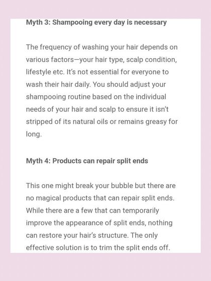 More facts from my Brides Today feature: the frequency of hair washing depends on your hair type and lifestyle, and products can only temporarily improve the appearance of split ends, not repair them.