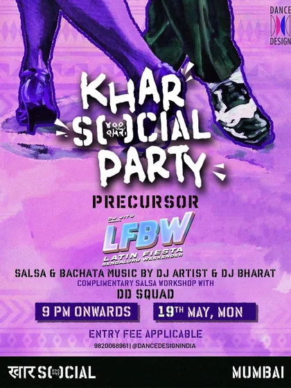 Besides teaching, I love creating the vibe as a DJ and host for some of Mumbai's best Latin nights. This is a poster for one of our regular Khar Social parties, where we always include a free workshop for beginners.