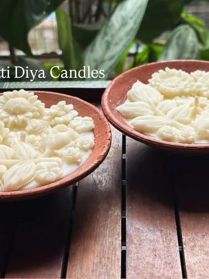 Our Mitti Diya Candles are a celebration of tradition. Poured into earthy clay diyas, these organic beeswax candles feature delicate floral designs, perfect for adding a sacred and fragrant touch to your festive decor.