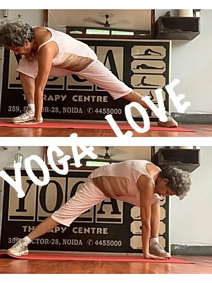 A two-part image showing the transition in a lunge, demonstrating the dynamic nature of a vinyasa practice.