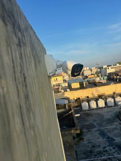 Another angle of the rooftop camera in Ghitorni, showing its sturdy mount and positioning against the open sky. This ensures a clear, wide-angle view of the surrounding area.