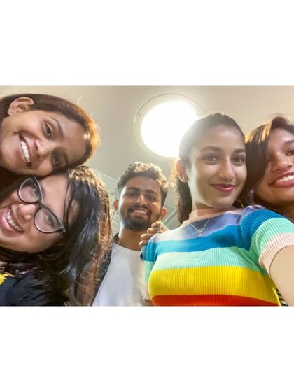 A happy, squished selfie with the girls. It's all about these fun, candid moments.