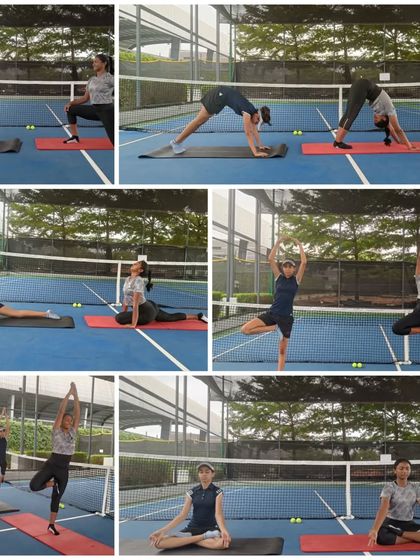 Our players participate in a yoga session on the court. We incorporate yoga to improve flexibility, balance, and focus, contributing to overall athletic performance and injury prevention.