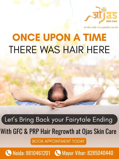 "Once upon a time, there was hair here." Let's give your hair story a fairytale ending. I can help bring back your hair with advanced GFC and PRP regrowth treatments.