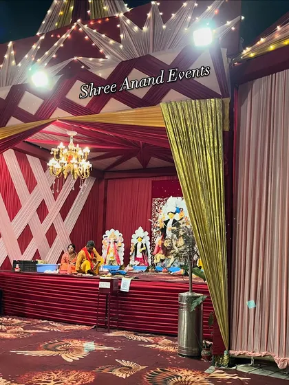 Another angle of the religious ceremony stage, showing the detailed fabric work and the warm, respectful ambiance we create for sacred events.