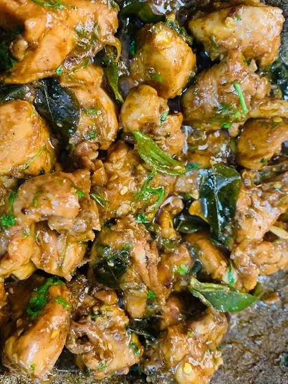 My chicken pepper fry, fresh from the pan.