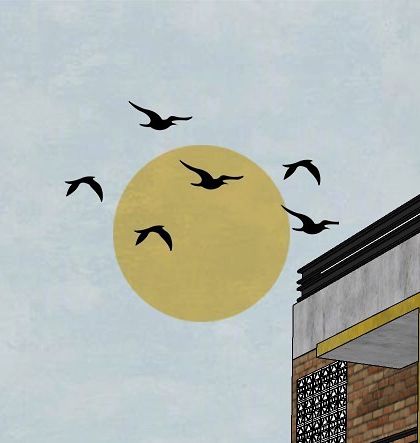 Another detail from the 'Project 83' render, emphasizing the building's form against a stylized sky.