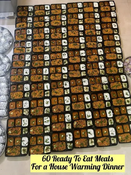 Here’s a look at an order for 60 ready-to-eat meals for a housewarming dinner. I can handle large orders with individual packaging, which makes serving your guests simple and hygienic.