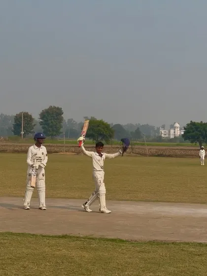 Captain Sagar celebrating his brilliant century in the Junior ODI Cup.