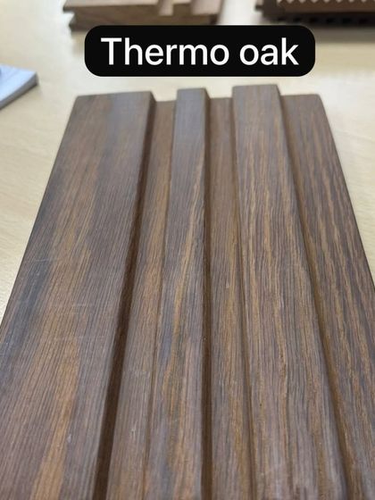 A sample of Thermo Oak. The thermal treatment gives the oak a beautiful dark color and enhances its resistance to weather and decay.
