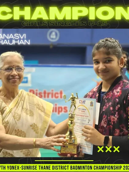 Manasvi Chauhan, our Girls Singles U-15 champion at the Thane District Championship.