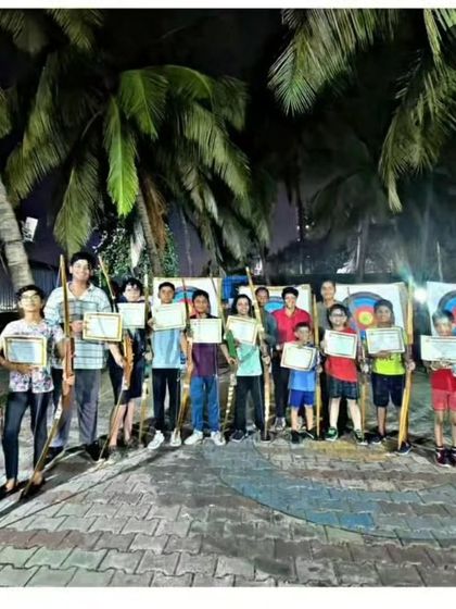 A full class of graduates from one of our basic courses, ready to continue their archery journey.