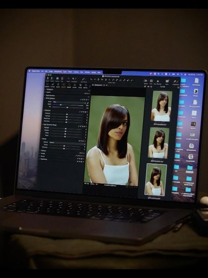 A look at the photographer's screen during the shoot, showing the final images of the sleek brunette bob.