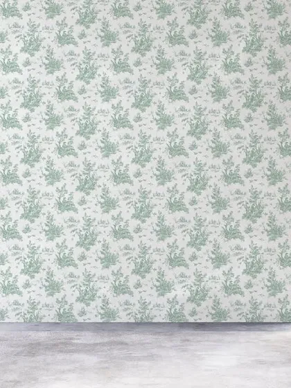 A delicate floral pattern in a soft sage green from the Parisian Tales collection. This design adds a fresh and airy feel, perfect for creating a serene and elegant atmosphere in a modern, open space.