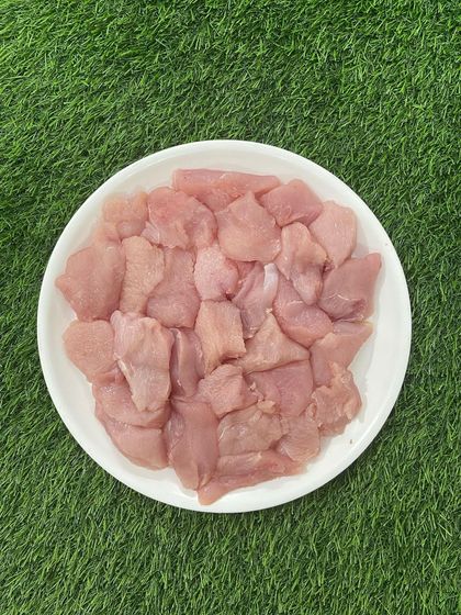 A top-down view of my boneless turkey breast chunks, showing the lean quality of the meat.