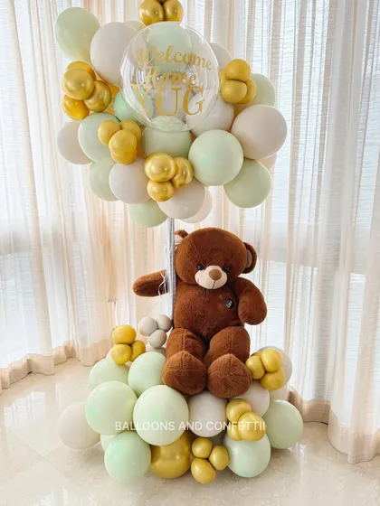 There's no sweeter way to say "Welcome Home" to a new baby. This teddy bear balloon arrangement in soft, neutral tones is one of my most requested designs for new parents.