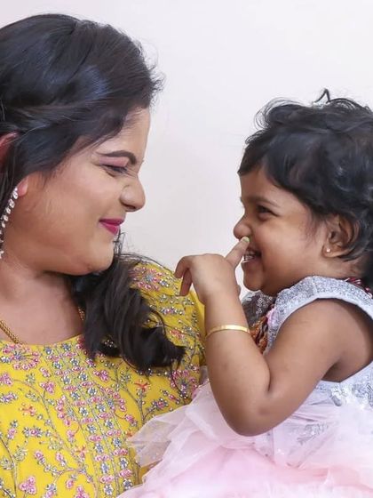 A sweet moment between Pratima and her daughter at a birthday party. I created a soft, pretty look for her that was perfect for the celebration.