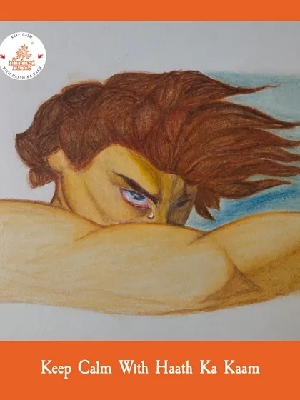 A powerful colored pencil drawing, created as a form of self-expression and a way to channel emotions through 'haath ka kaam'.