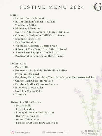 The mains, desserts, and drinks section of our 2024 Festive Menu. This list includes a diverse range of options from Indian to continental, ensuring there's something for every palate.