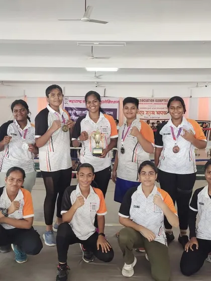 The victorious Mumbai District Youth Women's team, with a major contribution from my fighters. We secured Gold, Silver, and Bronze medals, leading the team to a championship title.
