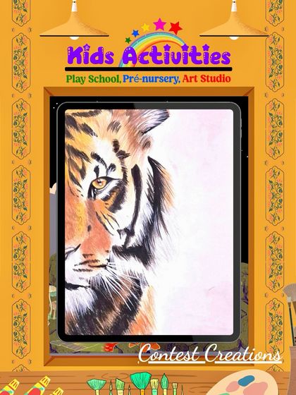 Here is a detailed view of the stunning tiger drawing that was a winning entry in our Art Contest. The skill and technique shown by this young artist are truly impressive.