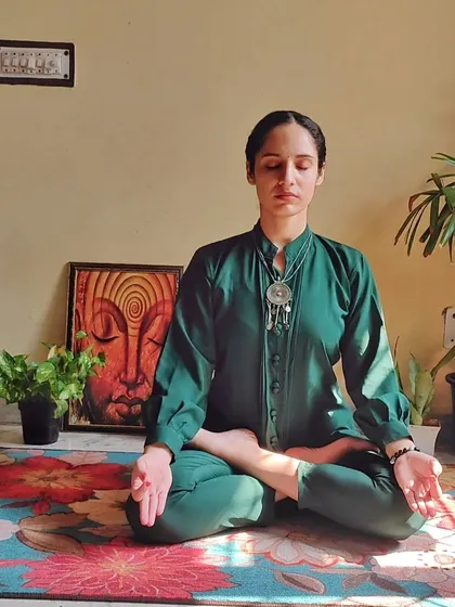 Seated in Padmasana (Lotus Pose), ready for meditation. Everything in our life begins with a thought, which is why it is so important to work on cultivating a calm and focused mind.