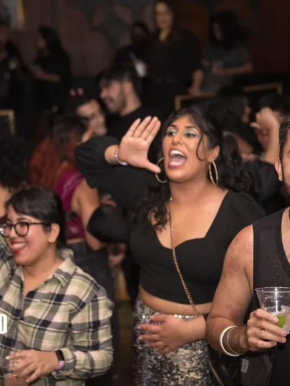 The front row at Bollywood Disco, fully immersed in the experience. I love creating parties where the audience feels like they are part of the show.