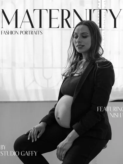 Maternity is a time of incredible strength and beauty. For this fashion-inspired maternity portrait, we created a modern, powerful look that feels like it's straight from a magazine cover, celebrating the mother-to-be with chic, elegant style.