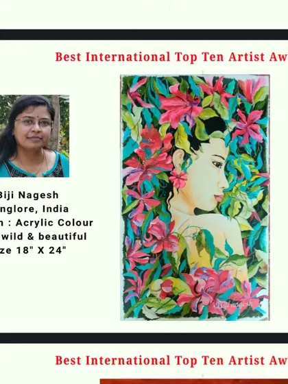 I was so happy to receive the 'Best International Top Ten Artist Award' for my painting 'Wild & Beautiful' in the 'Stree' art contest. This piece celebrates the untamed spirit of women.