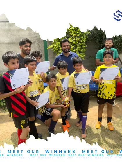 A full team of young players proudly displays their certificates and trophy after a successful tournament. I believe celebrating these achievements is key to building confidence and motivating players for future challenges.