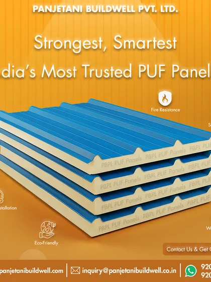 Our sandwich PUF panels are the foundation of modern, efficient construction. This image showcases their layered design, which provides exceptional fire resistance, sound insulation, and weather-proofing, all while being lightweight for quick installation.