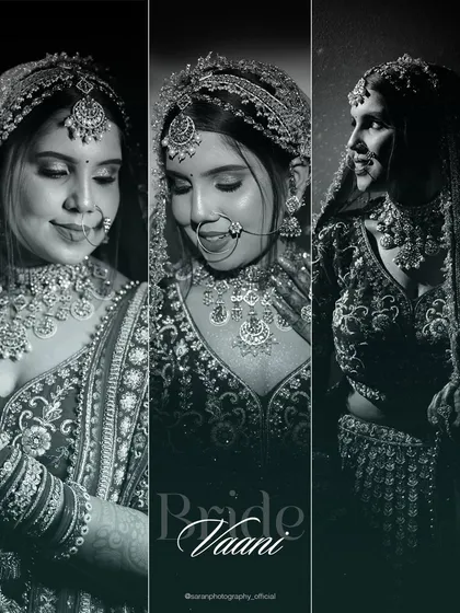 A triptych of artistic black and white bridal portraits, showcasing her elegance and grace.