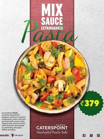 Who said pasta can't be healthy? Our Mix Sauce Extravaganza Pasta is loaded with bell peppers, zucchini, mushrooms, and corn, all tossed in a delicious mixed sauce. It's the perfect guilt-free way to satisfy your pasta cravings.