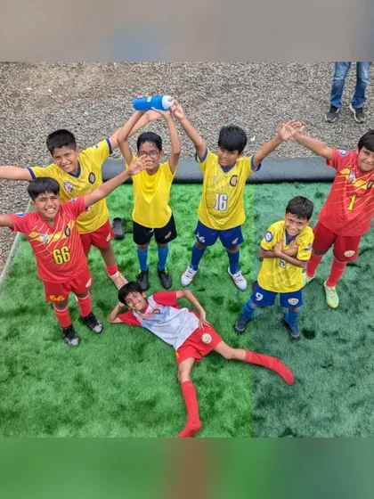 Fun and celebration after a tournament win. Our U11 champions at the Grassroots Football Fiesta.