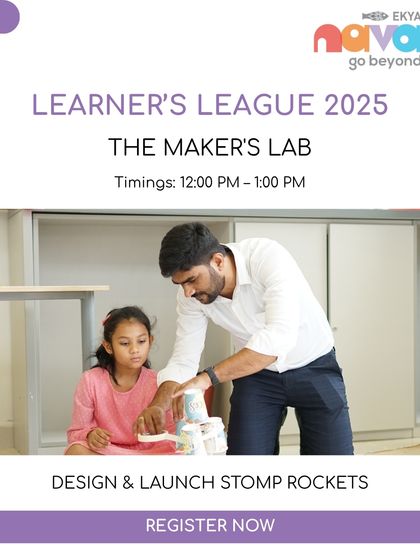 An instructor provides one-on-one guidance as a young learner designs and prepares to launch a stomp rocket. This activity in The Maker's Lab teaches principles of physics and engineering in an exciting, hands-on way.